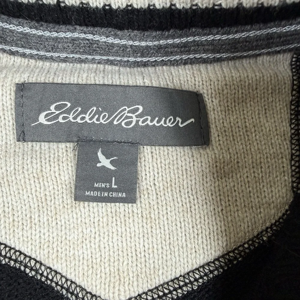 Eddie Bauer Sweater Men's Large Gray Wool‎ Blend 1/4 Zip Mock Neck